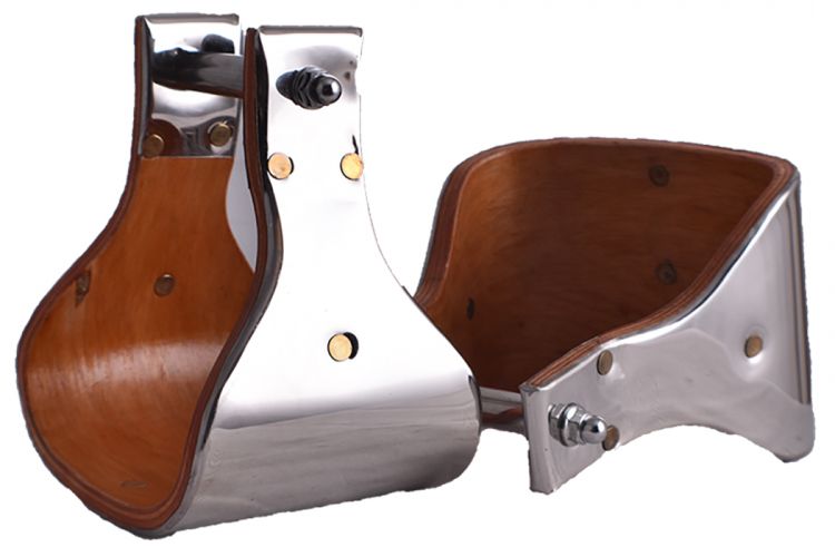 Showman ® Stainless Steel Bound 5.25” Teak Wood Stirrups.