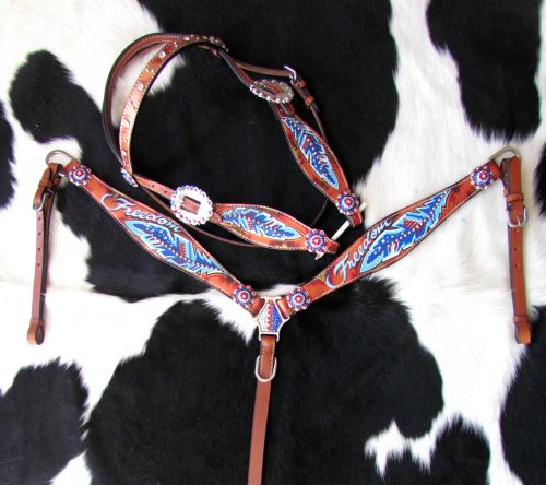 Klassy Cowgirl Leather Headstall & Breast Collar Set w/ Louis
