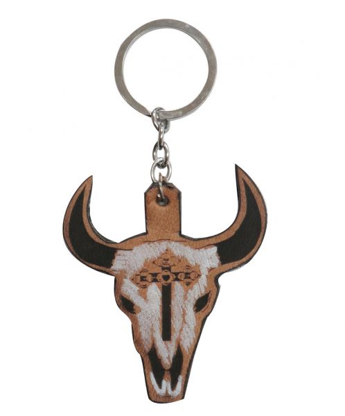 Showman ® Cut-Out Leather Steer Skull Keychain