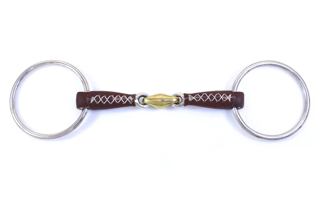 Loose Ring Leather Covered Snaffle Bit with Lozenge Link -FREE SHIPPING