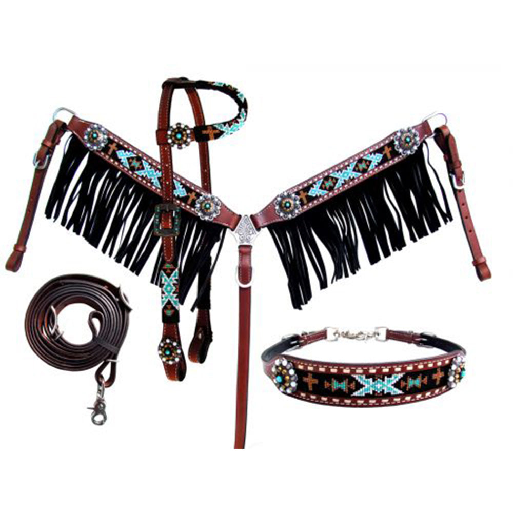 4 Piece Beaded Navajo Headstall And Breast Collar Set-FREE SHIPPING