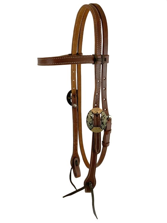 Argentina Cow Leather Browband Headstall With Round Engraved Overlay Buckles -FREE SHIPPING