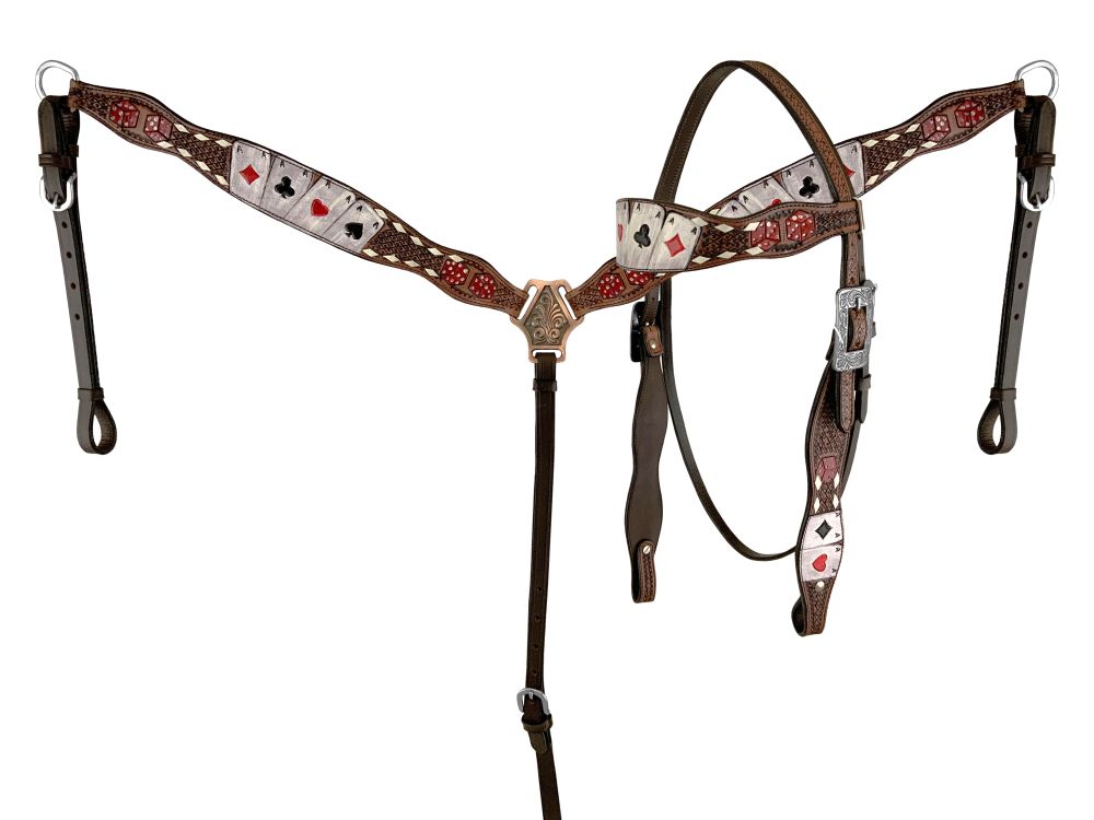 Rider's Luck Tooled Leather Browband Headstall and Breast Collar Set-FREE SHIPPING