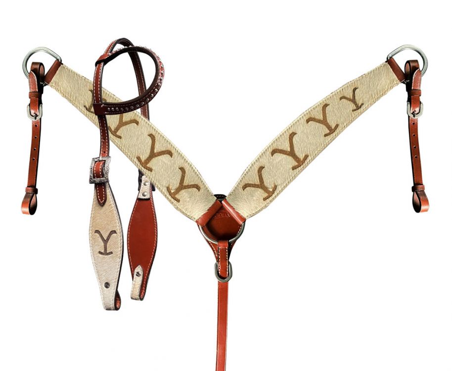 Hair on Cowhide One Ear Leather Cowhide 'Y' Brand Tack Set-FREE SHIPPING