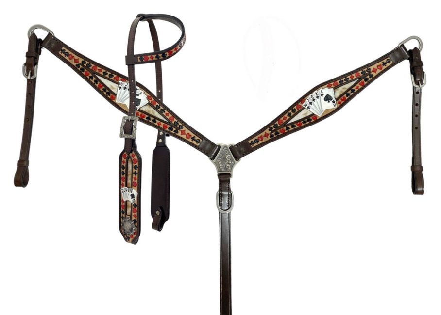 'Royal Flush' One Ear Headstall and Breast Collar Set-FREE SHIPPING