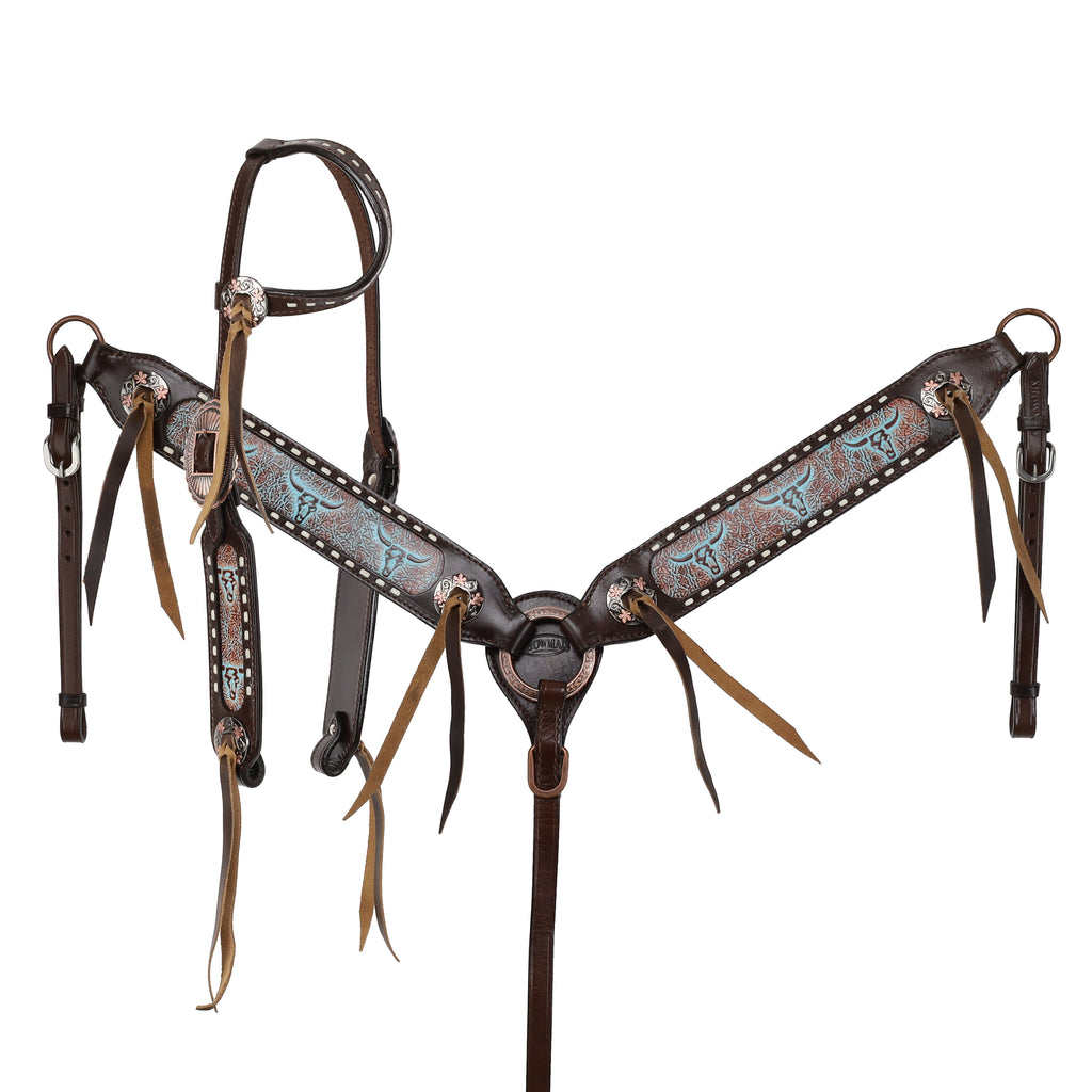 Showman Weathered Steer Traditional One Ear Headstall and Breastcollar Set- FREE SHIPPING