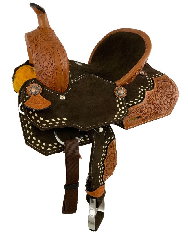 12" Youth Brown Suede Barrel Saddle Eye-Catching Look-FREE SHIPPING