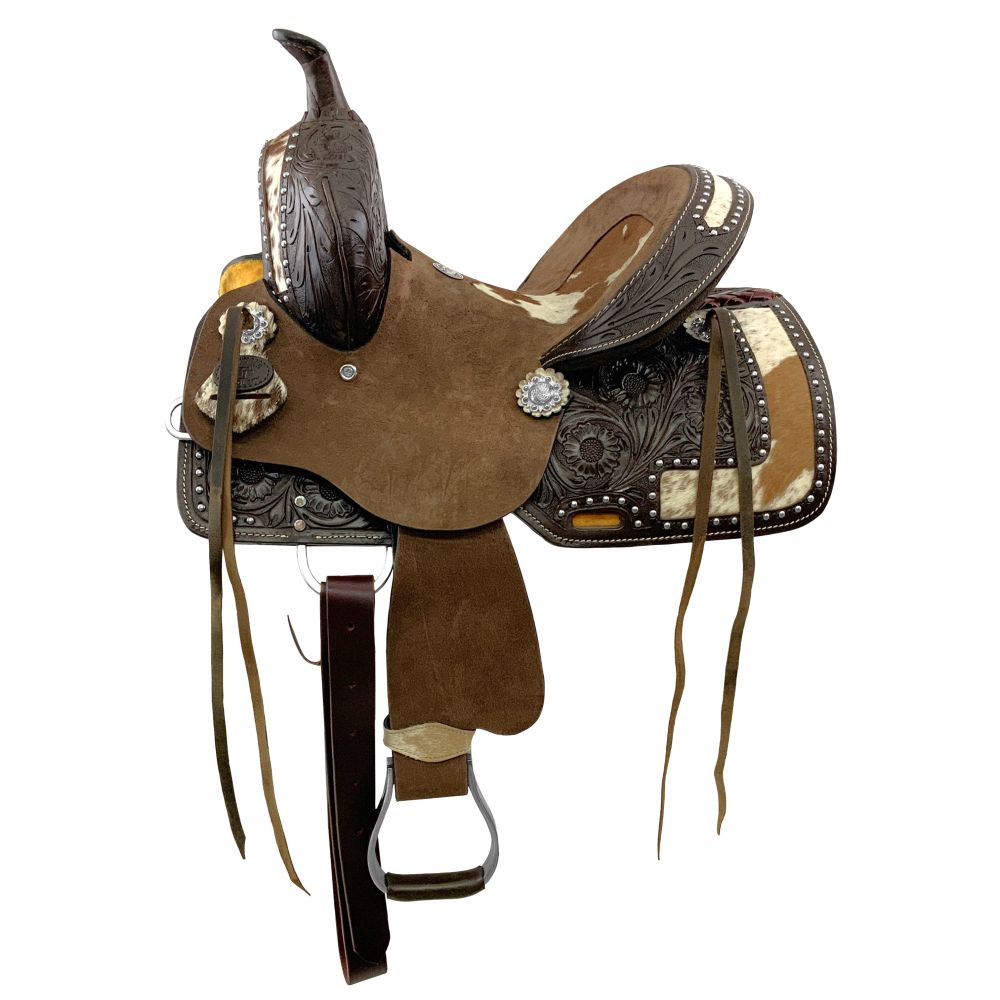 10 Inch Wild West Floral Roughout Barrel Saddle - FREE SHIPPING