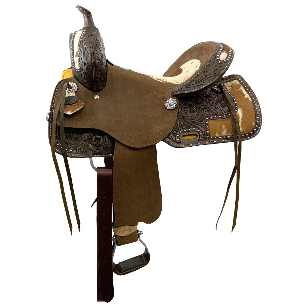 15 Inch Wild West Floral Roughout Barrel Saddle - FREE SHIPPING