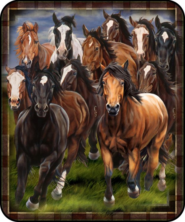 50" x 60" Silk Touch Throw with Sherpa Lining and Running Horses Print-FREE SHIPPING