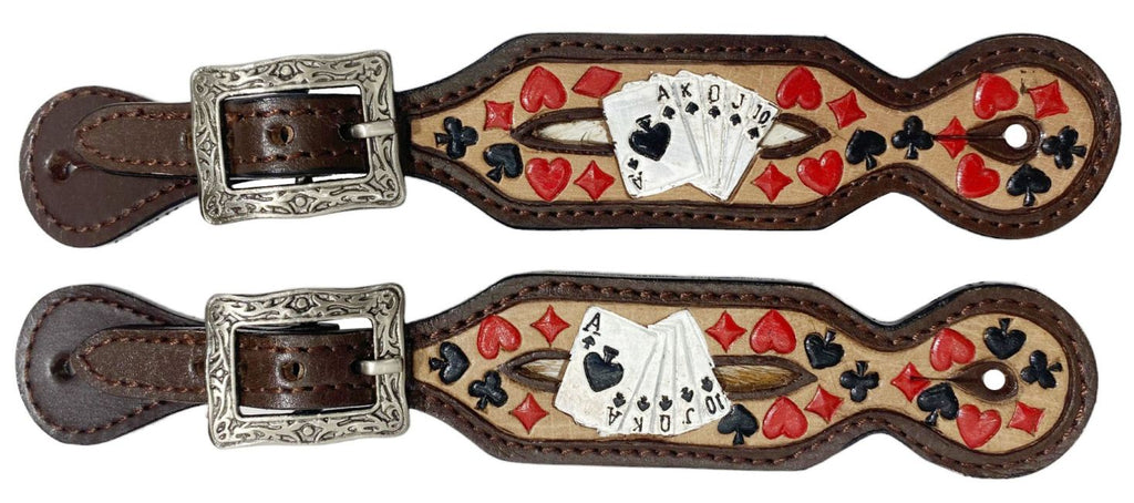 Ladies 'Royal Flush' Painted Leather Spur Straps-FREE SHIPPING