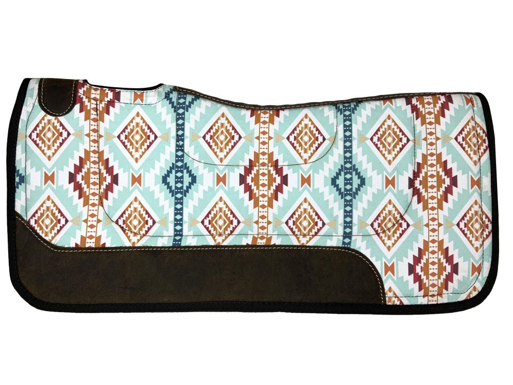 Nylon Printed Top Contoured Felt Bottom Saddle Pad - Aqua Aztec-FREE SHIPPING