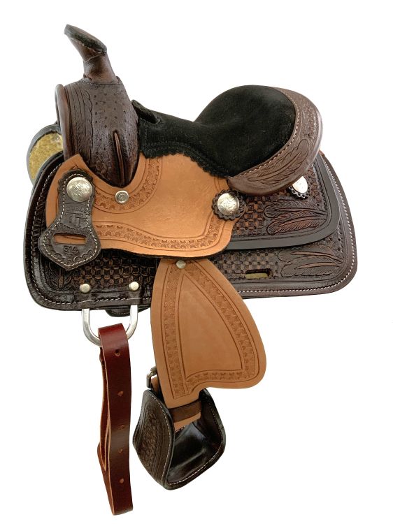 8" Miniature Western Style Saddle - Feather Tooling-FREE SHIPPING