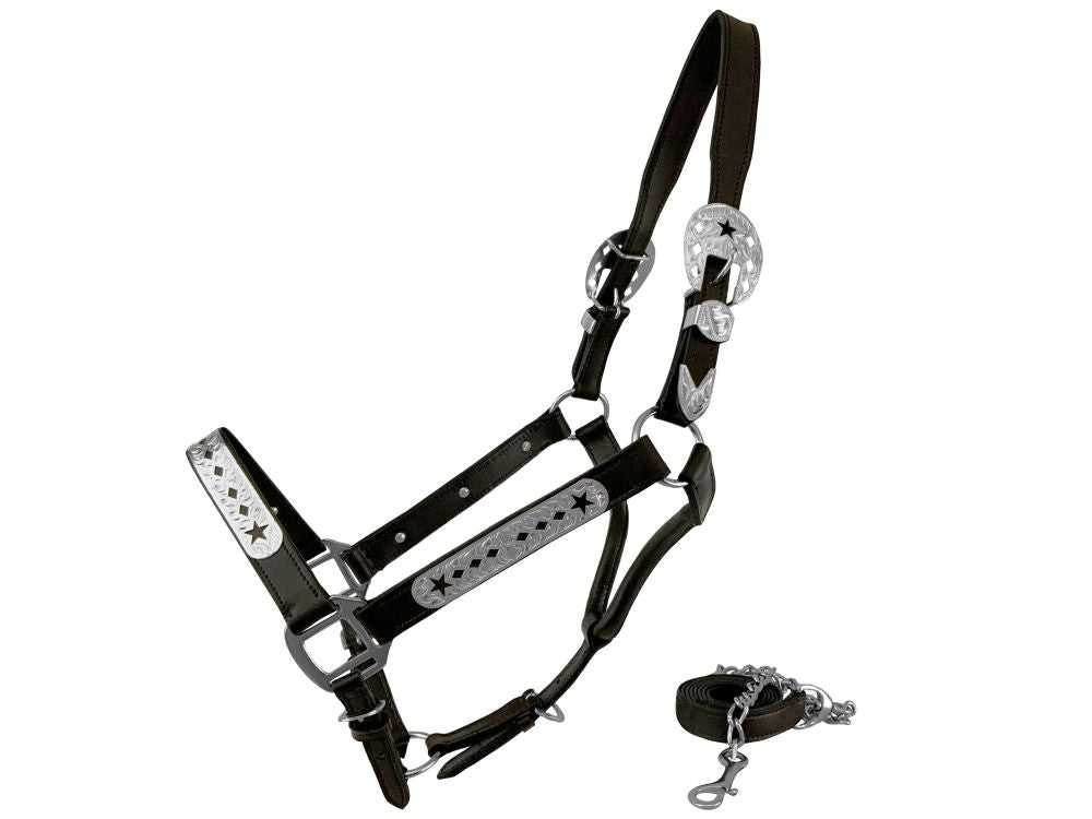 Star and Diamond Silver Show Halter with Lead – Average Horse-FREE SHIPPING