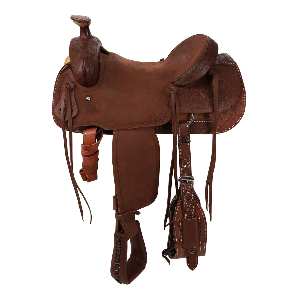 Showman Legacy Series Roughout and Tooled Roping Saddle - 16 Inch-FREE SHIPPING