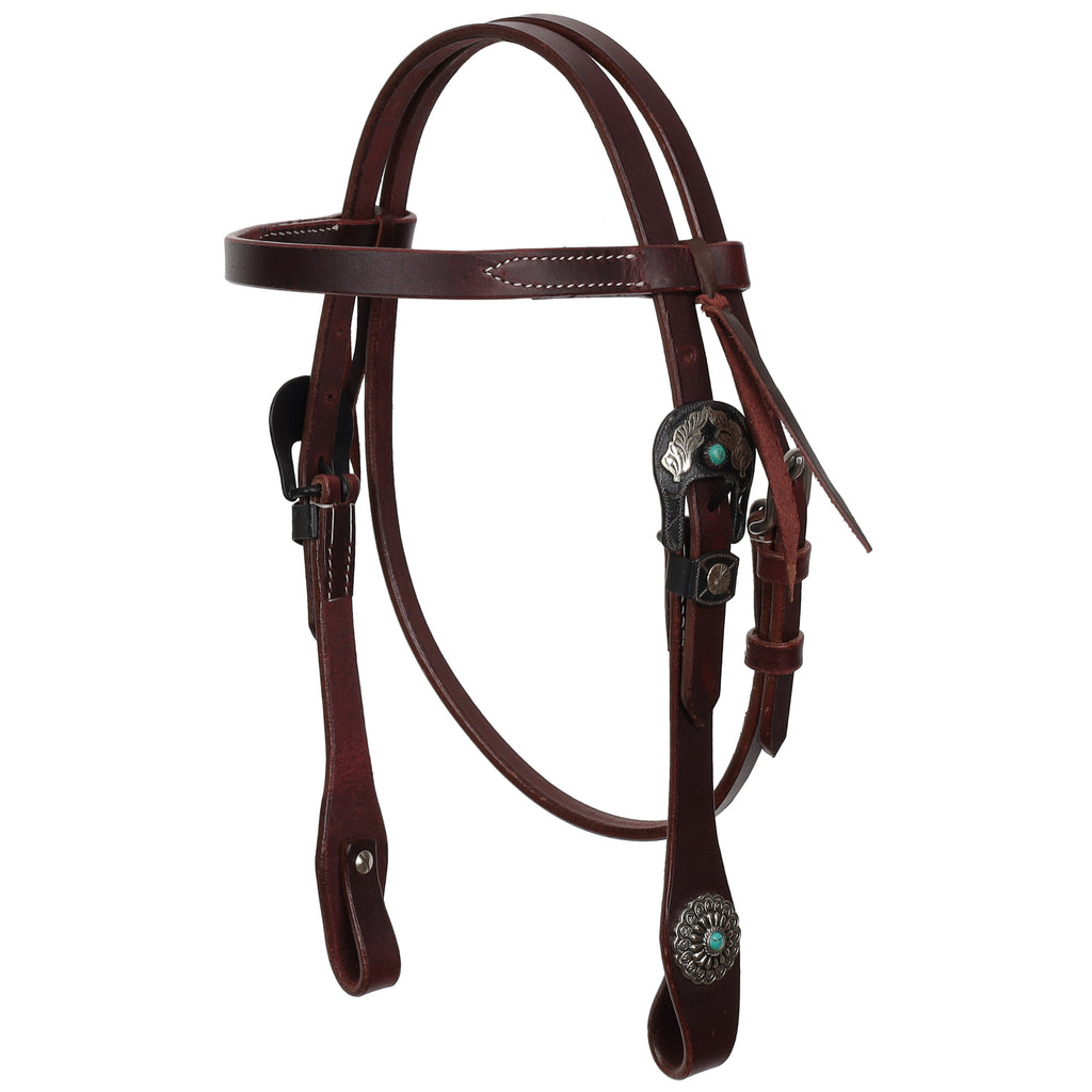 Turquoise Halo Argentina Cow Leather Browband Headstall - Mini/Small Pony- FREE SHIPPING