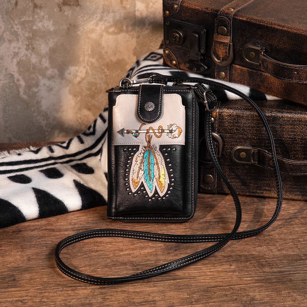 American Bling Embroidered Arrow Feather Phone Wallet/Crossbody-FREE SHIPPING