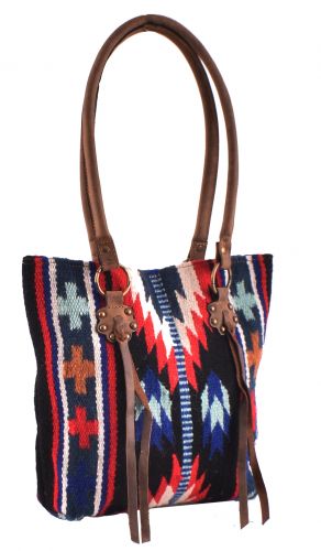 Genuine Leather 100% Wool Black Saddle Blanket Handbag-FREE SHIPPING