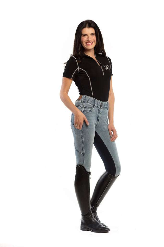 NEW Equestrian Jean - Full Seat with Cell Phone Pocket | 4-way stretch - Faded Blue- FREE SHIPPING