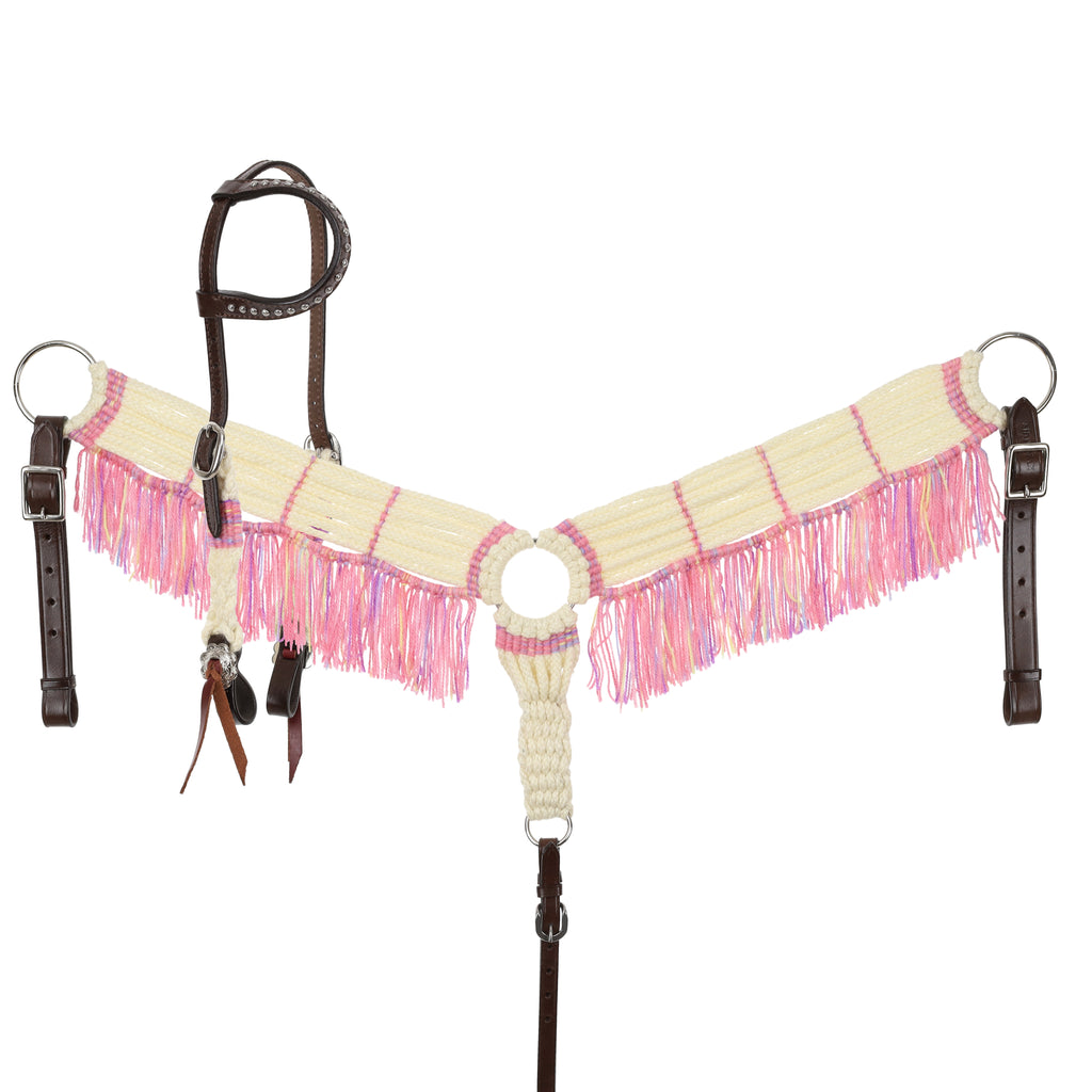 Frosted Pink Mohair One Ear Headstall and Breastcollar Set- FREE SHIPPING