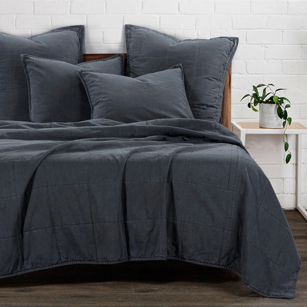 Stonewashed Cotton Canvas Coverlet-CHARCOAL-HOME ON THE RANGE-FREE SHIPPING