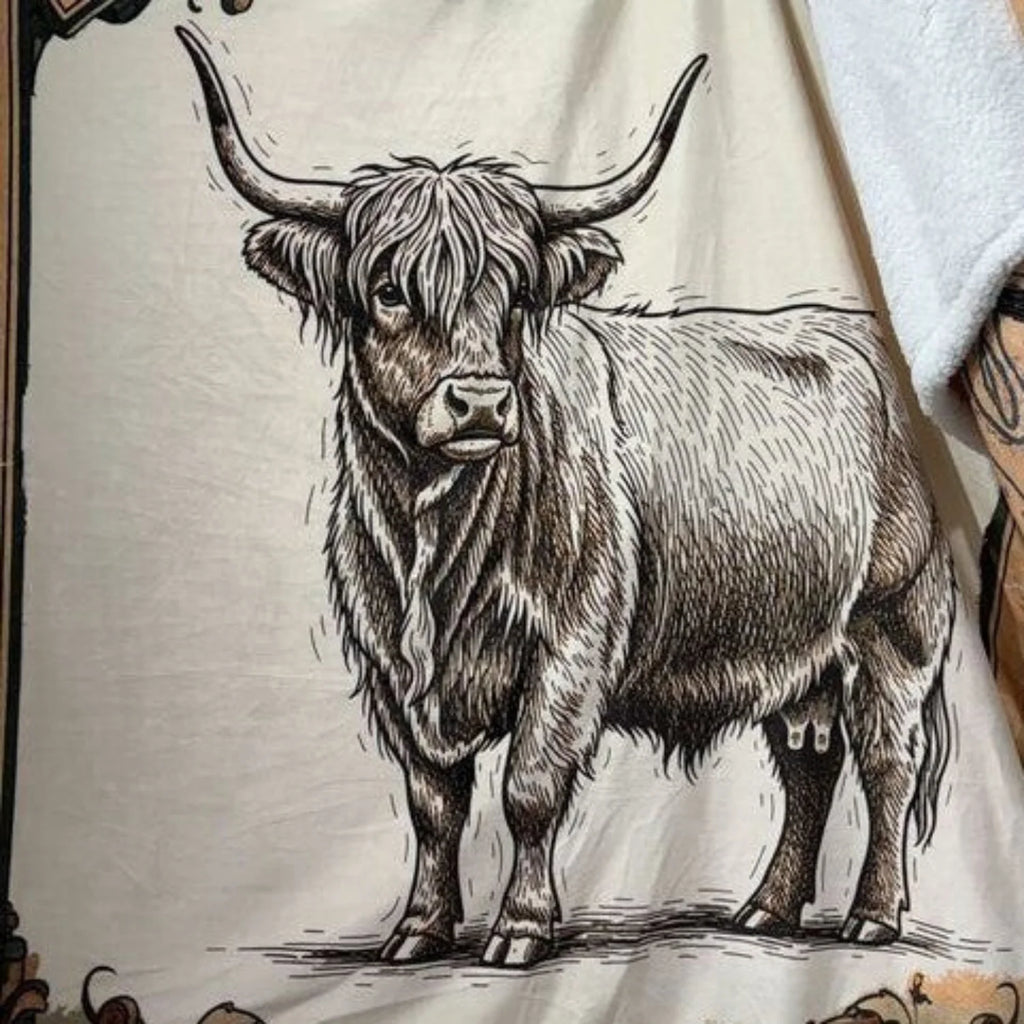 Highland Cow Campfire Sherpa Pillow- FREE SHIPPING