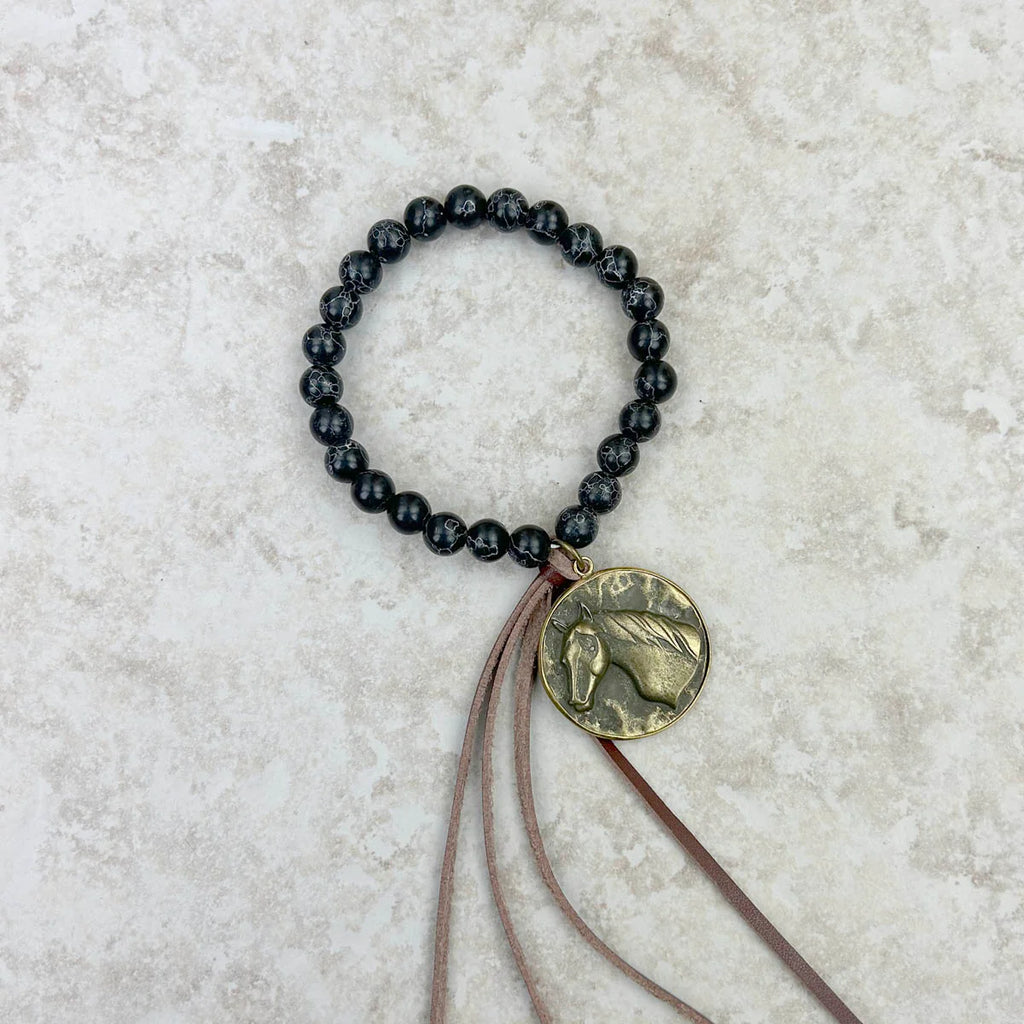 Jasper Bracelet with Tassel and Metal Horse Head Pendent-FREE SHIPPING