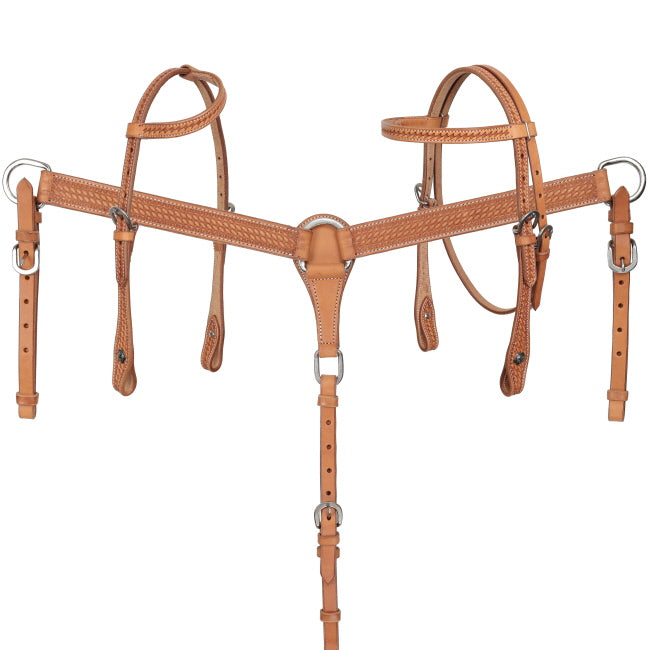 3-Piece Argentina Cow Leather Browband, One Ear Headstall and Breastcollar Set - Mini/Small Pony- FREE SHIPPING