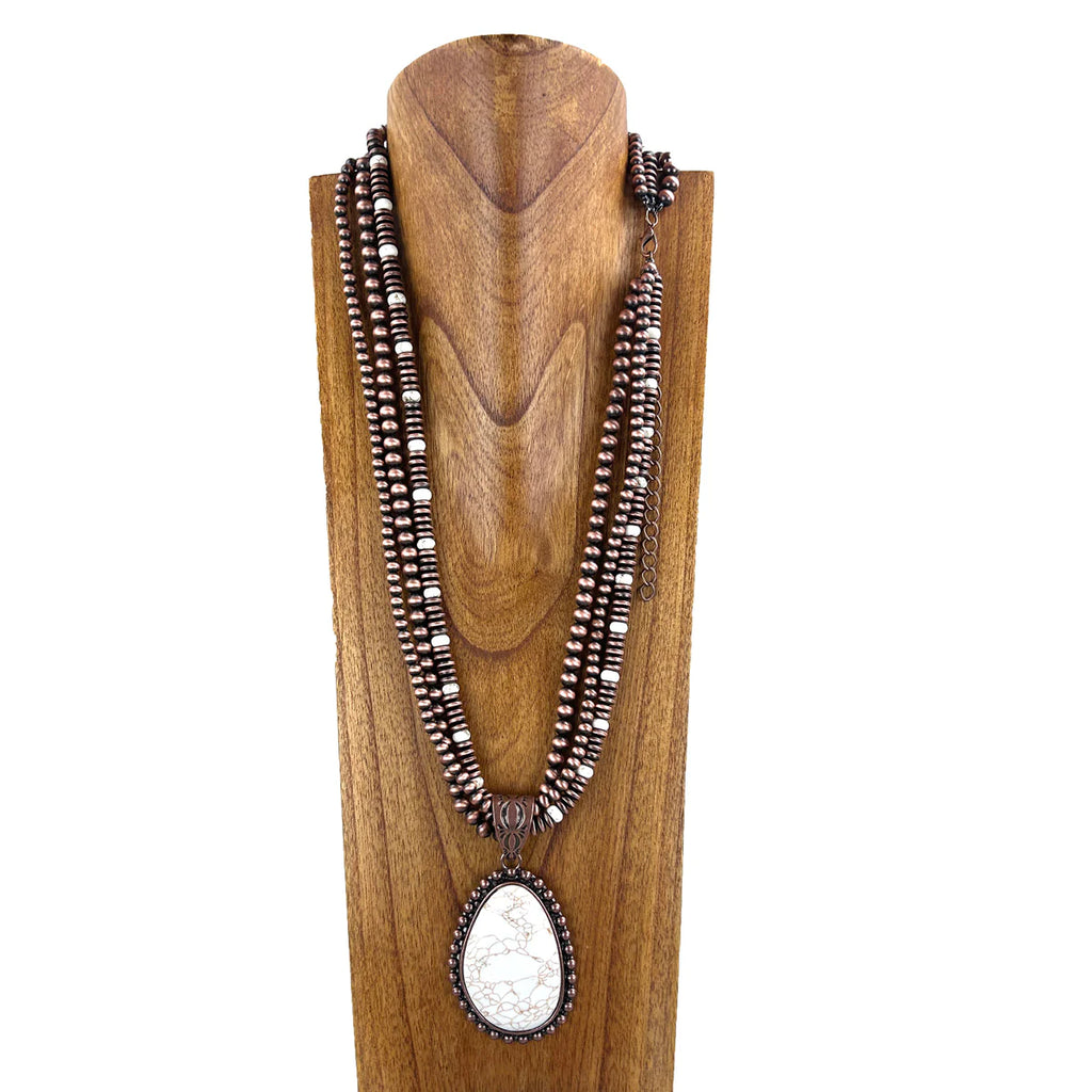Navajo Pearl And White Stone Beads Necklace -FREE SHIPPING