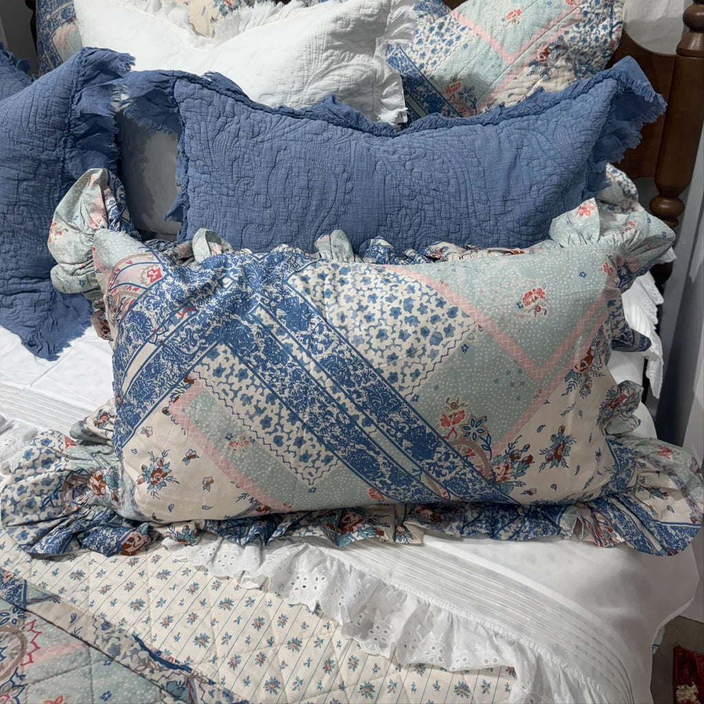 Mirabelle Patchwork Prairie Ruffled Lumbar Pillow- FREE SHIPPING