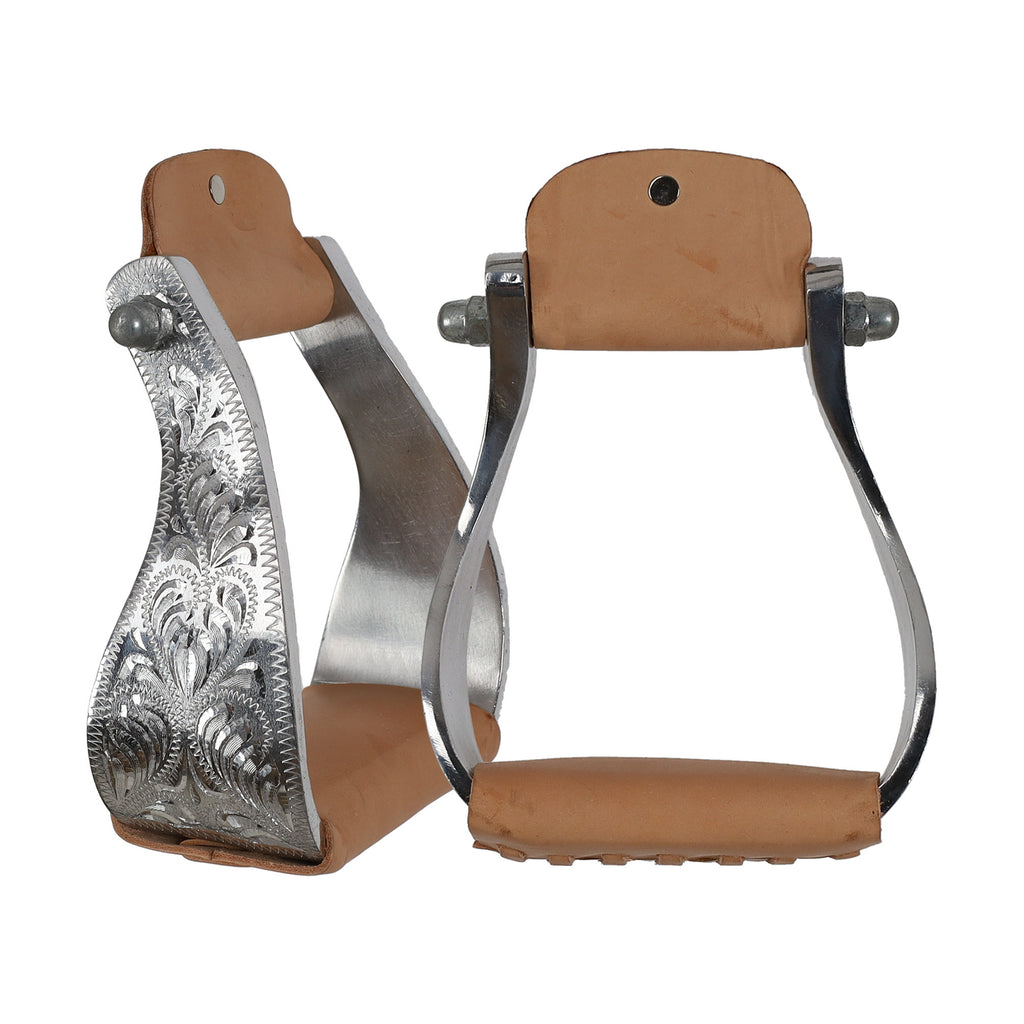Polished Aluminum Engraved Wide Stirrups-FREE SHIPPING