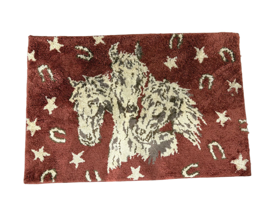 Patchwork Bandana Jacquard Bath & Kitchen Rug- RED HORSES- FREE SHIPPING