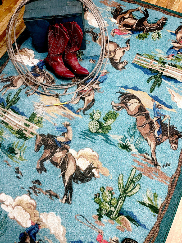 Retro Cowboy Collection Rug- BLUE-Made In The USA - SHIPPING INCLUDED IN PRICE