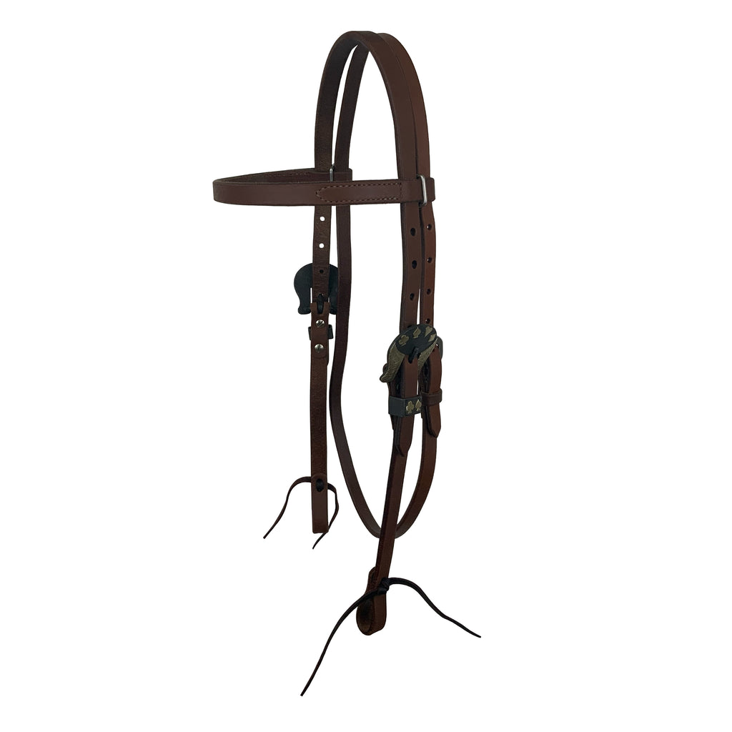 Oiled Harness Browband Headstall With Cowboy Gambler Buckle-FREE SHIPPING