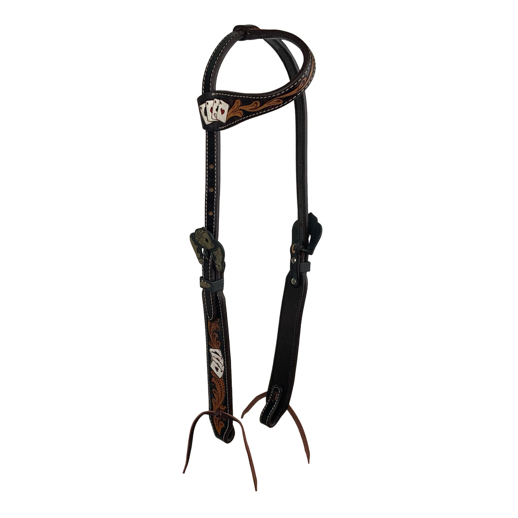 Four of a Kind Single Ear Argentina Cow Leather Headstall-FREE SHIPPING