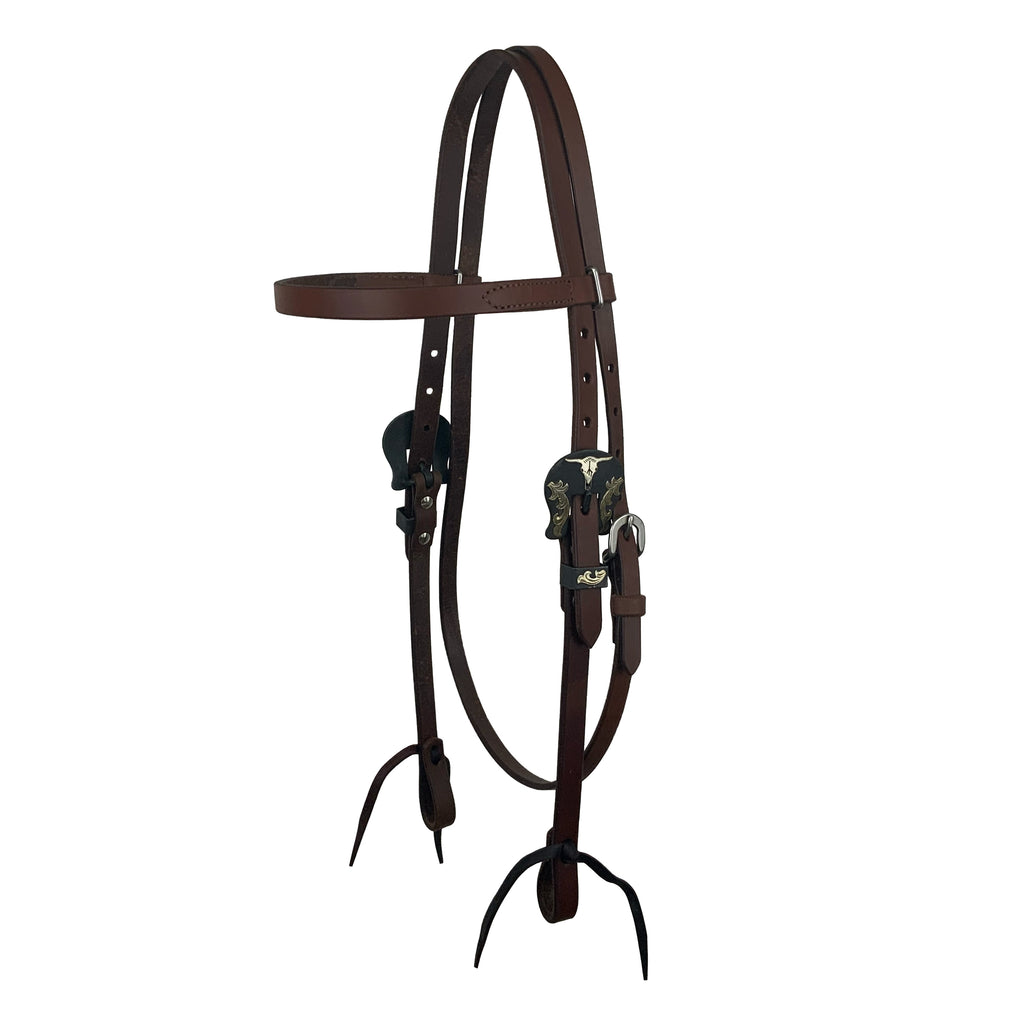 Oiled Harness Browband Headstall With Heritage Steer Buckle-FREE SHIPPING
