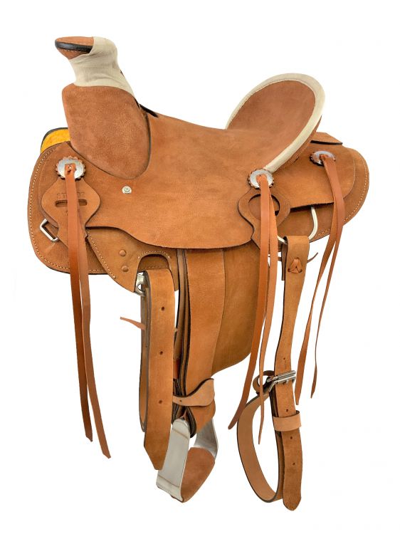 13" Wade Style Rough Out Youth Saddle With Rawhide Accents-FREE SHIPPING