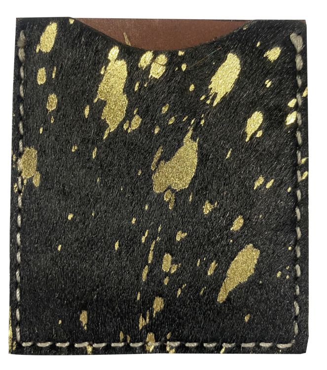 Stick On Black and Gold Acid Wash Hair on Cowhide Cell Phone Card Wallet-FREE SHIPPING
