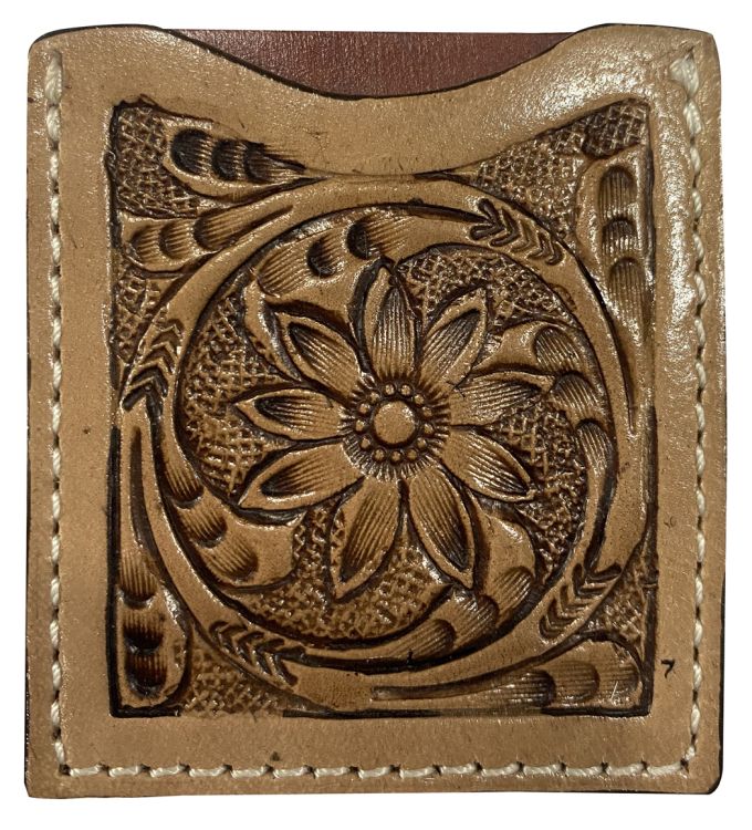 Stick On Floral Tooled Leather Cell Phone Card Wallet-FREE SHIPPING