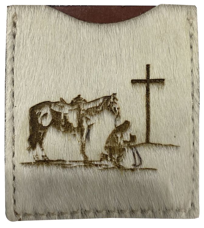 Stick On Praying Cowboy Hair on Cowhide Cell Phone Card Wallet-FREE SHIPPING