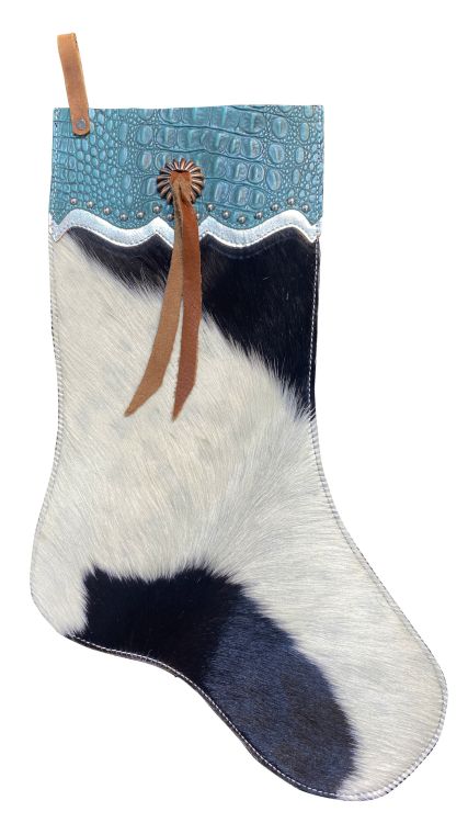 Black and White Cowhide Christmas Stocking – Alligator Cuff-FREE SHIPPING