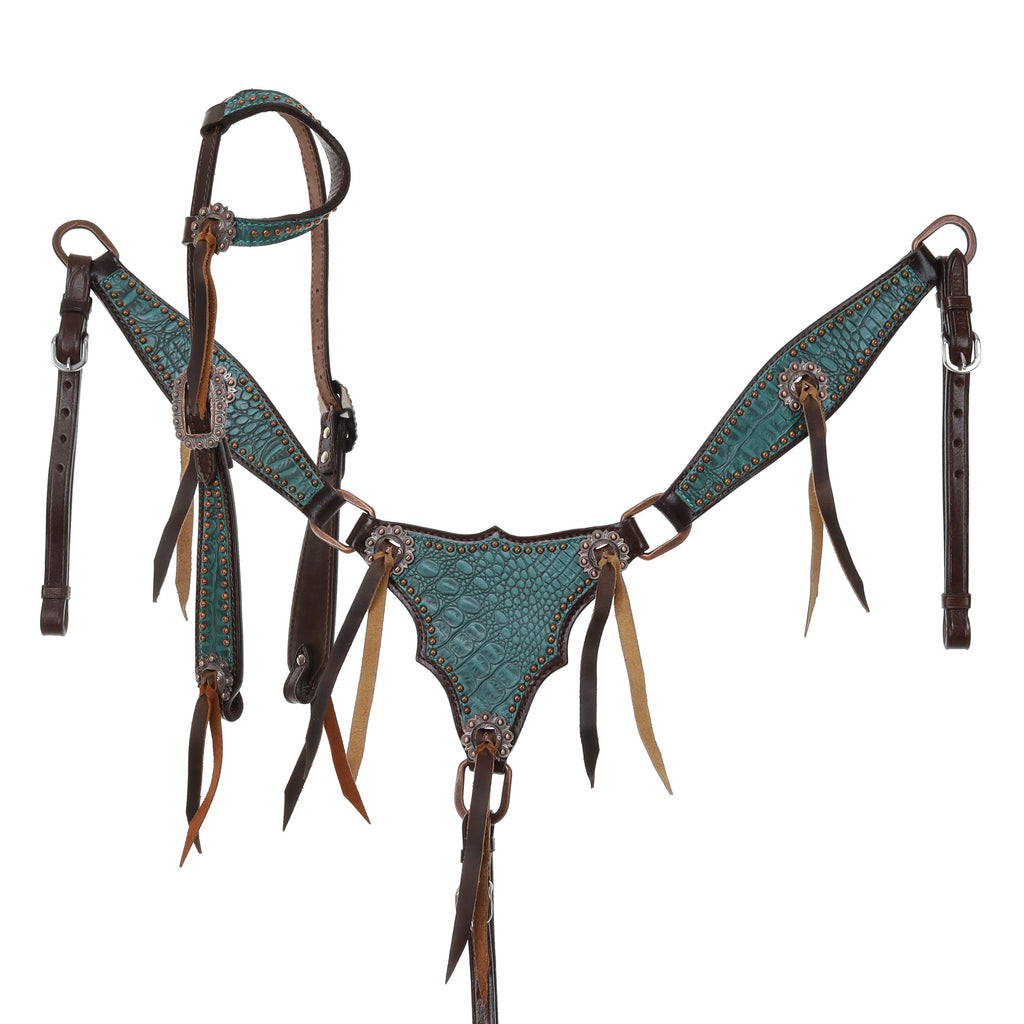 Turquoise Gator One Ear Headstall and Breastcollar Set- FREE SHIPPING