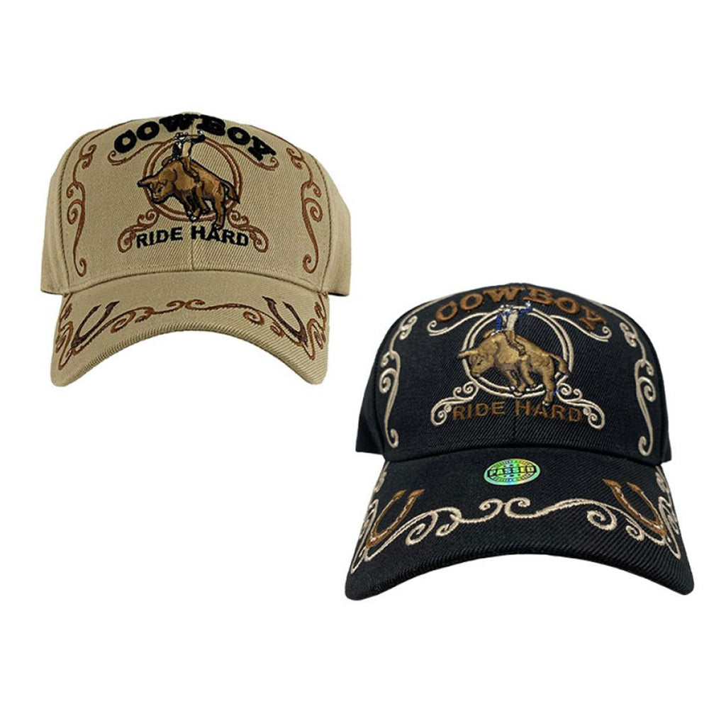 Cowboy Ballcap with Bull Rider Decal "Ride Hard"- FREE SHIPPING