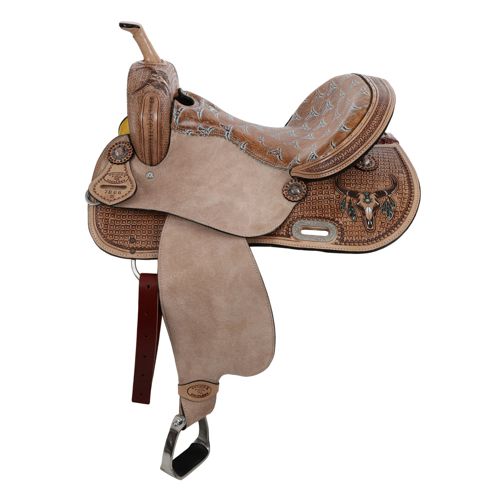 Weathered Steer Barrel Style Saddle - 15 Inch-FREE SHIPPING