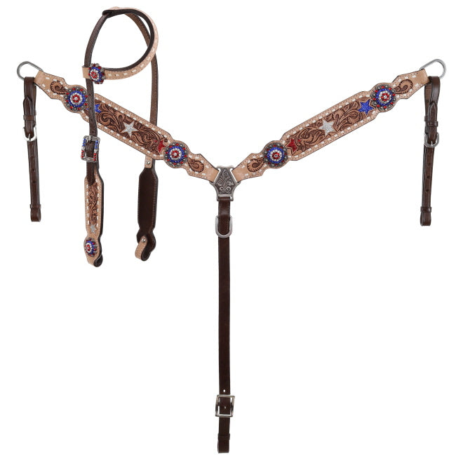 One Ear Headstall and Breastcollar Set- WESTERN PATRIOT- FREE SHIPPING