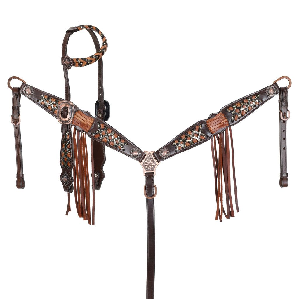 One Ear Headstall and Breastcollar Set- WESTERN STITCH- FREE SHIPPING