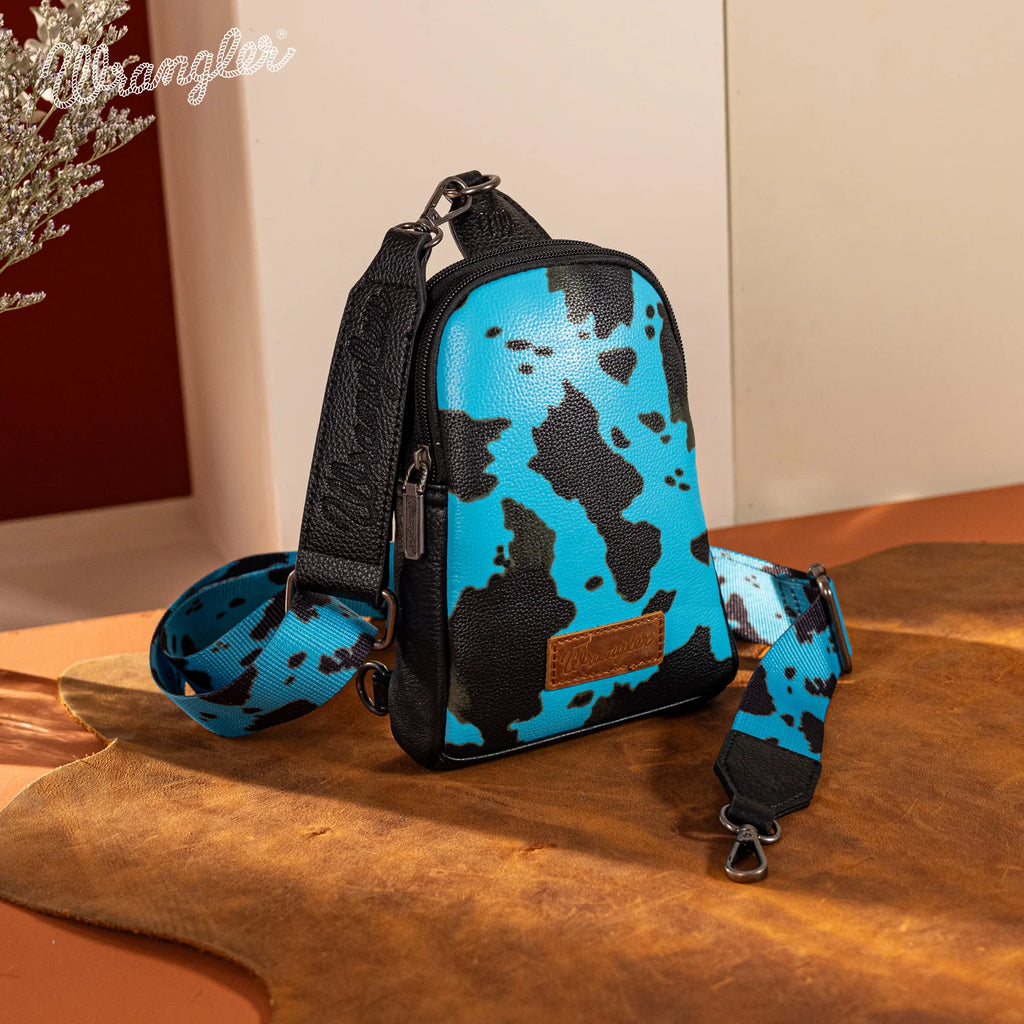Wrangler Cow Print Crossbody Sling Chest Bag -Turquoise-FREE SHIPPING