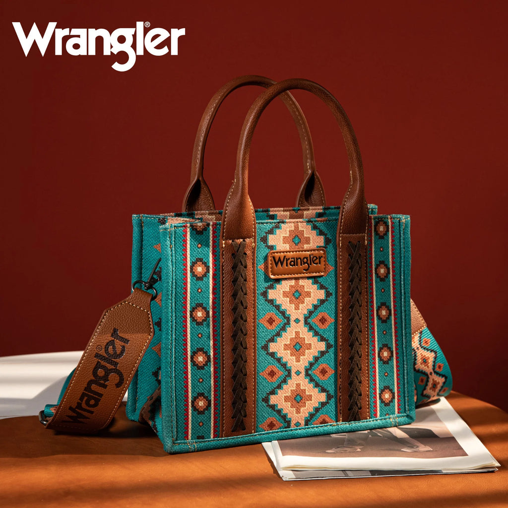 Wrangler Southwestern Print Small Canvas Tote/Crossbody - Turquoise -FREE SHIPPING