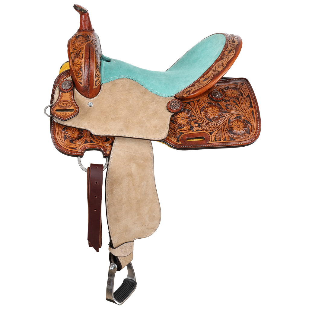 Spinal Relief Barrel  Saddle - 14, 15, 16 Inch- FLORAL TOOLING- FREE SHIPPING