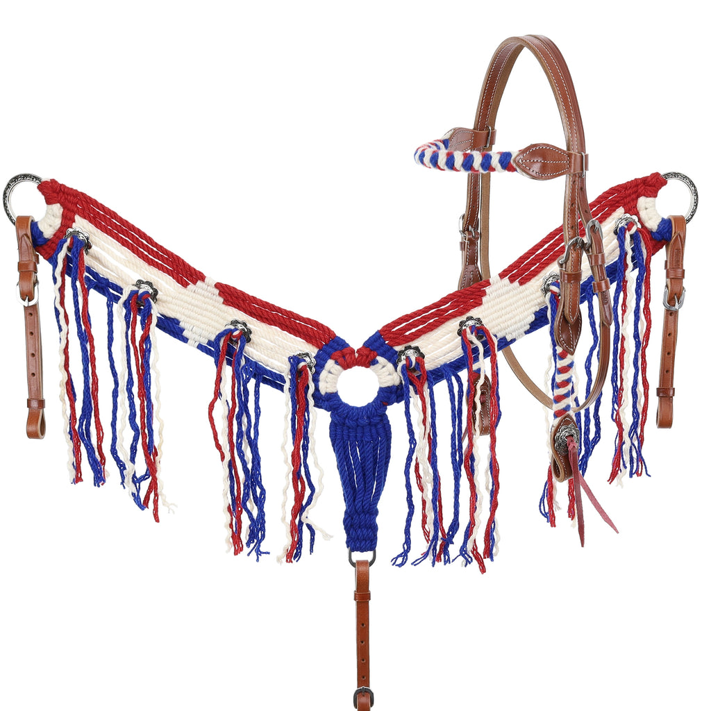 Mohair Browband Headstall and Breastcollar Set- PATRIOTIC-FREE SHIPPING
